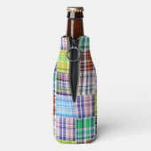 Preppy Patchwork Madras Navy Quatrefoil Monogram Flaschenkühler (Flasche Rückseite)