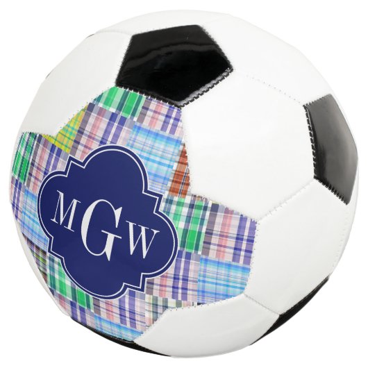 Preppy Patchwork Madras Navy Quatrefoil Monogram Fußball (Dreiviertel)