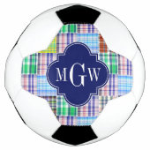 Preppy Patchwork Madras Navy Quatrefoil Monogram Fußball (Vorderseite)
