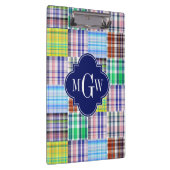 Preppy Patchwork Madras Navy Quatrefoil Monogram Klemmbrett (Rechts)