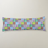 Preppy Patchwork Madras Navy Quatrefoil Monogram Seitenschläferkissen (Rückseite)