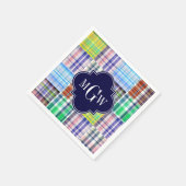Preppy Patchwork Madras Navy Quatrefoil Monogram Serviette (Ecke)