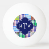 Preppy Patchwork Madras Navy Quatrefoil Monogram Tischtennisball (Vorderseite)