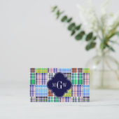 Preppy Patchwork Madras Navy Quatrefoil Monogram Visitenkarte (Stehend Vorderseite)