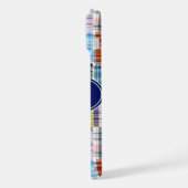Preppy-Patchwork-Madras-Navy-Vierblatt-Monogramm iPhone Hülle (Linke Seite)