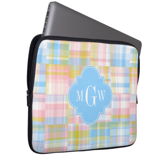 Preppy Patchwork Madras Pastel Quatrefolie Initial Laptopschutzhülle (Vorne Rechts)