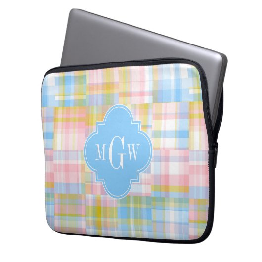 Preppy Patchwork Madras Pastel Quatrefolie Initial Laptopschutzhülle (Vorderseite Links)