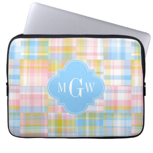Preppy Patchwork Madras Pastel Quatrefolie Initial Laptopschutzhülle