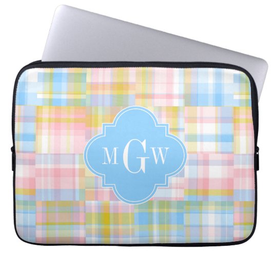 Preppy Patchwork Madras Pastel Quatrefolie Initial Laptopschutzhülle (Vorderseite)
