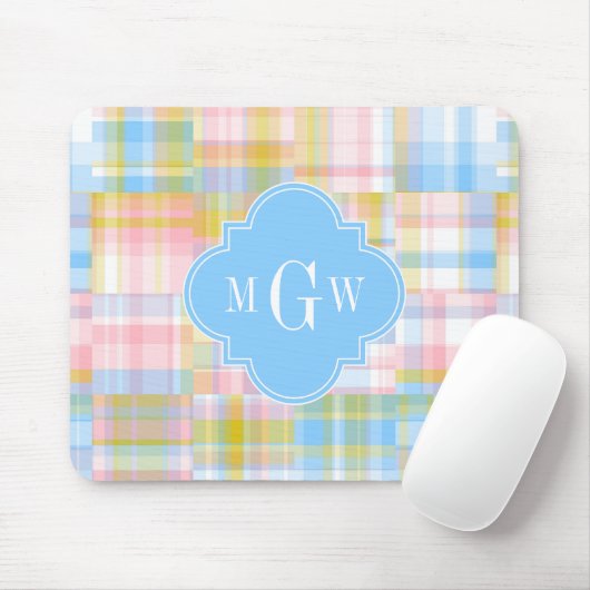 Preppy Patchwork Madras Pastel Quatrefolie Initial Mousepad (Mit Mouse)
