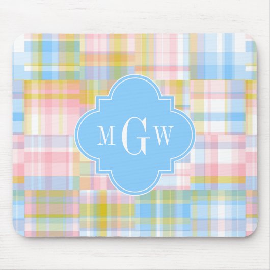 Preppy Patchwork Madras Pastel Quatrefolie Initial Mousepad (Vorne)