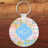 Preppy Patchwork Madras Pastel Quatrefolie Initial Schlüsselanhänger (Vorderseite)