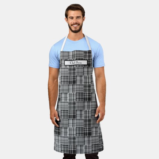 Preppy-Patchwork-Madras Schwarz Grau Weiß Schürze (Getragen)