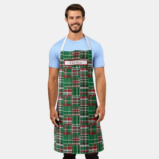 Preppy-Patchwork-Madras-Tiefrot-Grün-Weiß Schürze (Getragen)