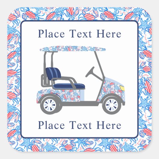Preppy Patriotic Crabs Golf Cart Quadratischer Aufkleber (Vorderseite)