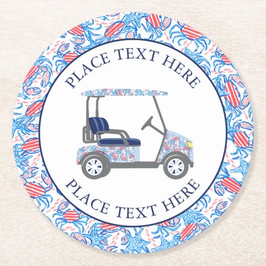 Preppy Patriotic Crabs Golf Cart Runder Pappuntersetzer (Vorderseite)
