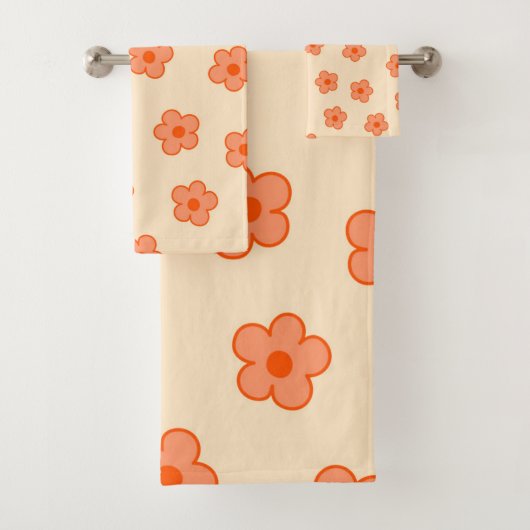 Preppy Peach Orange Hippie Blume Badhandtuch Set (Insitu)