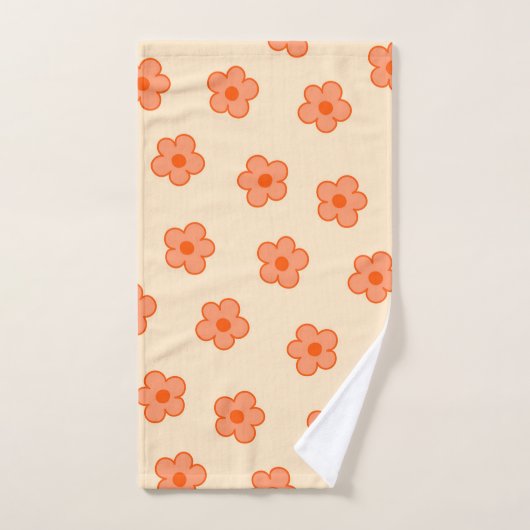 Preppy Peach Orange Hippie Blume Badhandtuch Set (Handtuch)