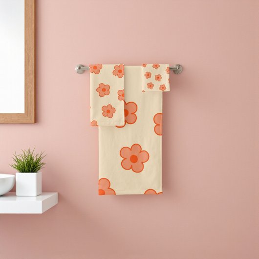 Preppy Peach Orange Hippie Blume Badhandtuch Set