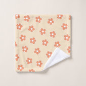 Preppy Peach White Hippie Blume Muster Badhandtuch Set (Waschlappen)
