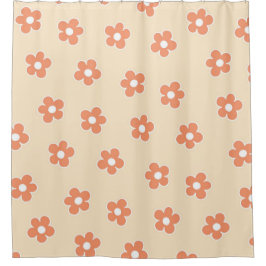 Preppy Peach White Hippie Blume Muster Duschvorhang