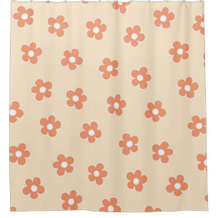 Preppy Peach White Hippie Blume Muster Duschvorhang