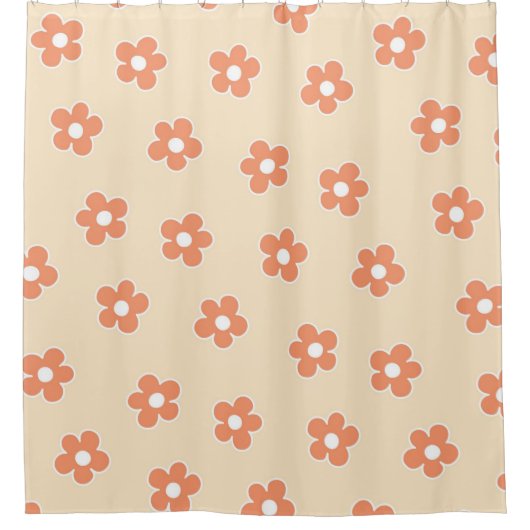 Preppy Peach White Hippie Blume Muster Duschvorhang (Vorderseite)