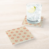 Preppy Peach White Hippie Blume Muster Glasuntersetzer (Schrägansicht)