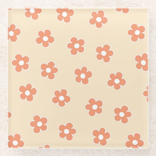 Preppy Peach White Hippie Blume Muster Glasuntersetzer (Vorderseite)