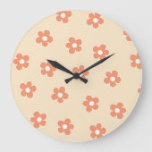Preppy Peach White Hippie Blume Muster Große Wanduhr (Vorderseite)