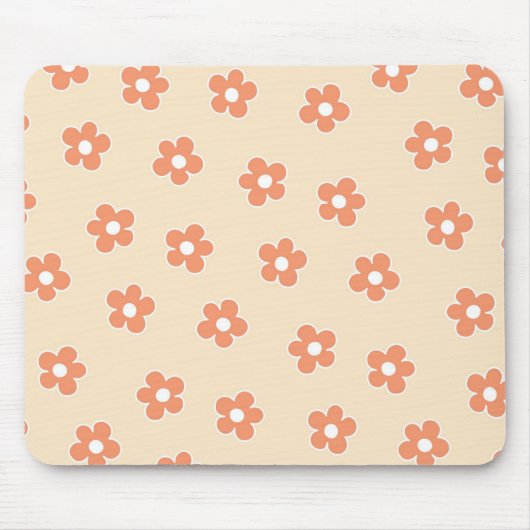 Preppy Peach White Hippie Blume Muster Mousepad (Vorne)