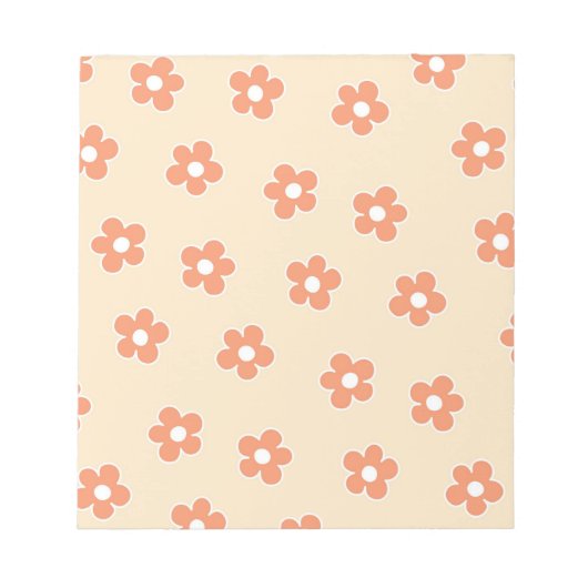 Preppy Peach White Hippie Blume Muster Notizblock (Vorderseite)
