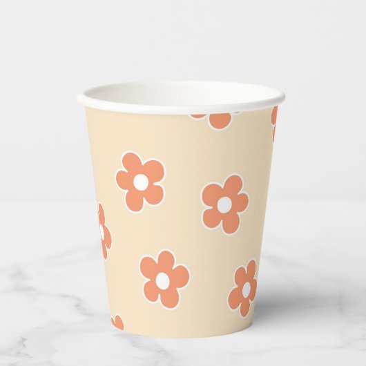 Preppy Peach White Hippie Blume Muster Pappbecher (Vorderseite)