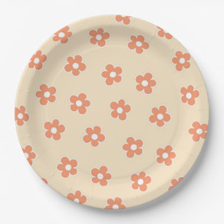 Preppy Peach White Hippie Blume Muster Pappteller