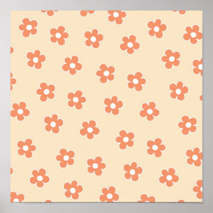 Preppy Peach White Hippie Blume Muster Poster