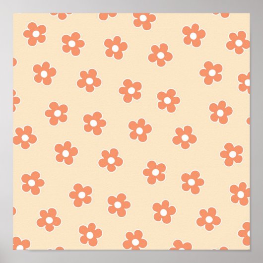 Preppy Peach White Hippie Blume Muster Poster (Vorne)
