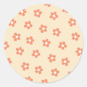 Preppy Peach White Hippie Blume Muster Runder Aufkleber
