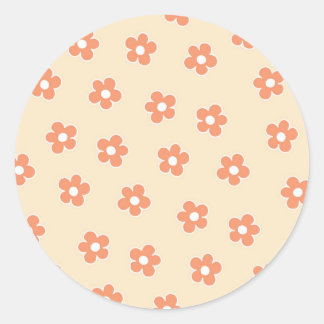 Preppy Peach White Hippie Blume Muster Runder Aufkleber