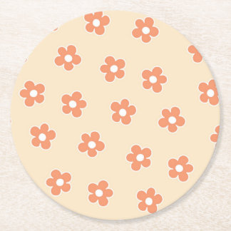 Preppy Peach White Hippie Blume Muster Runder Pappuntersetzer