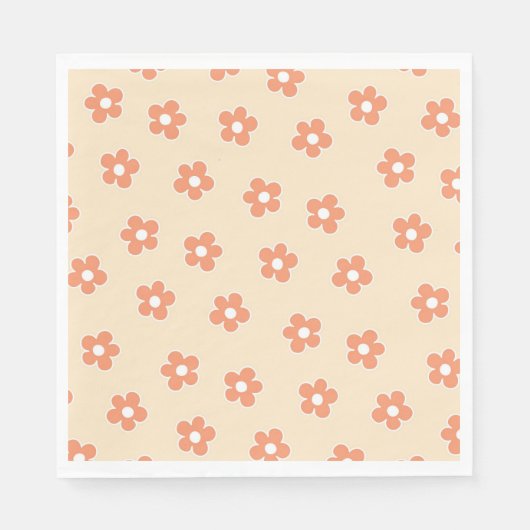 Preppy Peach White Hippie Blume Muster Serviette (Vorderseite)