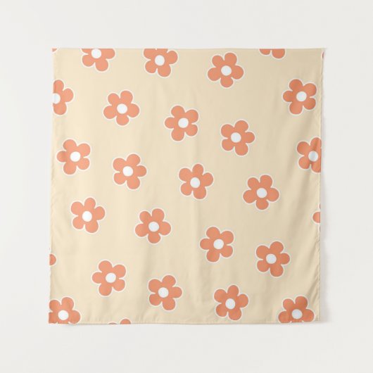 Preppy Peach White Hippie Blume Muster Wandteppich (Vorderseite (Horizontal))