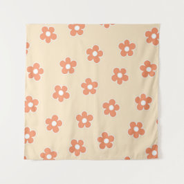 Preppy Peach White Hippie Blume Muster Wandteppich