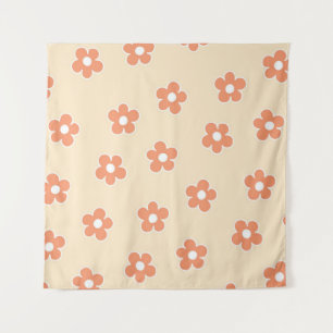 Preppy Peach White Hippie Blume Muster Wandteppich