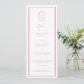 Preppy Peony Pink Chic Monogram Wedding Menu Card Einladung (Stehend Vorderseite)