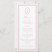 Preppy Peony Pink Chic Monogram Wedding Menu Card Einladung (Vorderseite)
