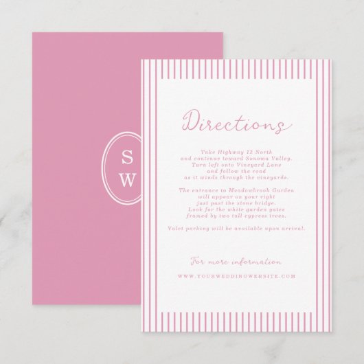 Preppy Peony Pink Chic Wedding Directions Card Begleitkarte (Vorne/Hinten)