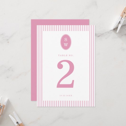 Preppy Peony Pink Chic Wedding Table Number Card Einladung (Vorderseite/Rückseite Beispiel)