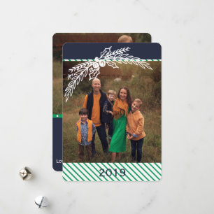 Preppy Personalisiert Dot Stripe Holly 2 Foto Card Feiertagskarte