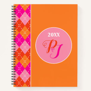 Preppy Personalisiert Sporty Pink und Orange Raute Notizblock