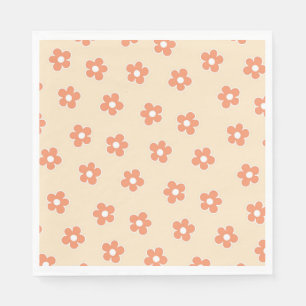 Preppy Pfirsich Weiße Hippie Blumen Muster Serviette